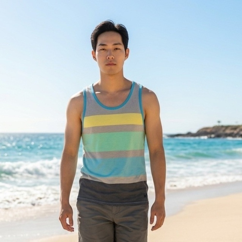American Eagle M Athletic Fit Tank Top Multicolor Stripe Vacation Beach Surfer